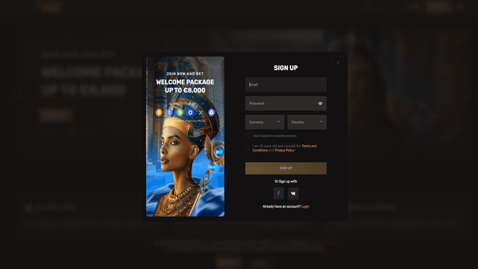 Cleopatra Casino - Registration