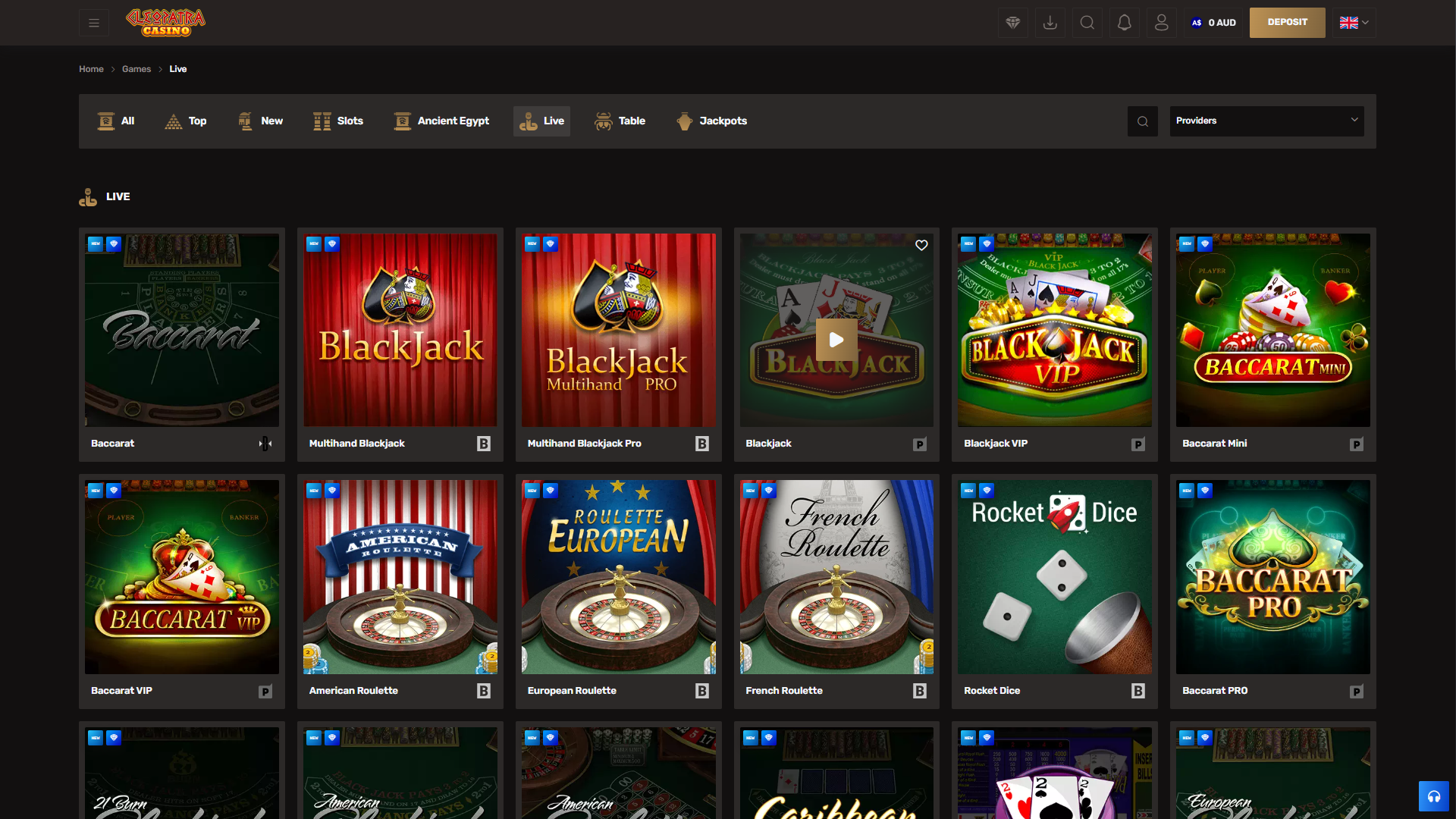 Cleopatra Casino - Live Casino
