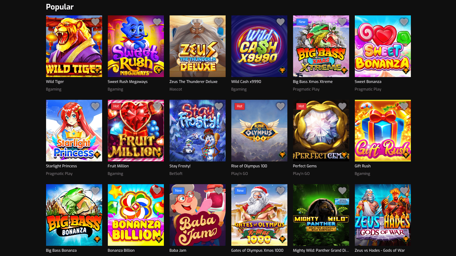 Hugo Casino Game Lobby Grid