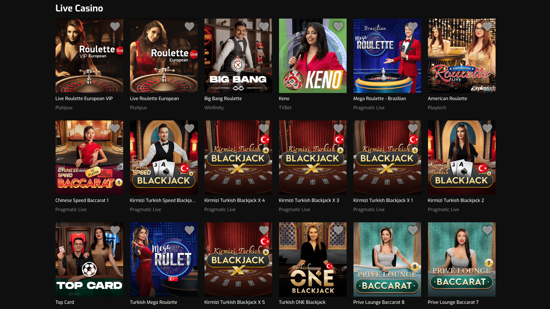 Hugo Casino Live Dealer Games Grid