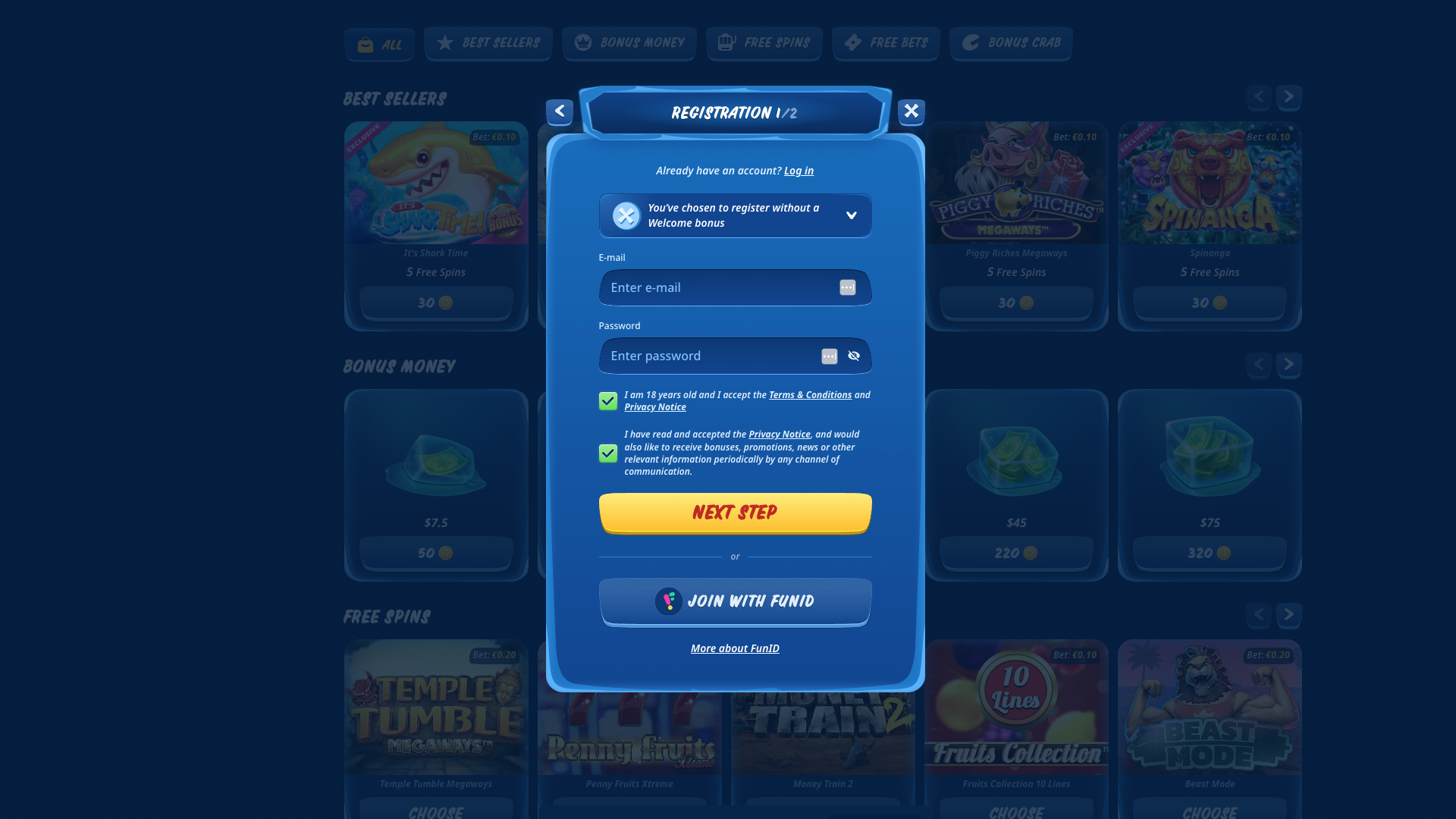 SG Casino Sign Up Form 2