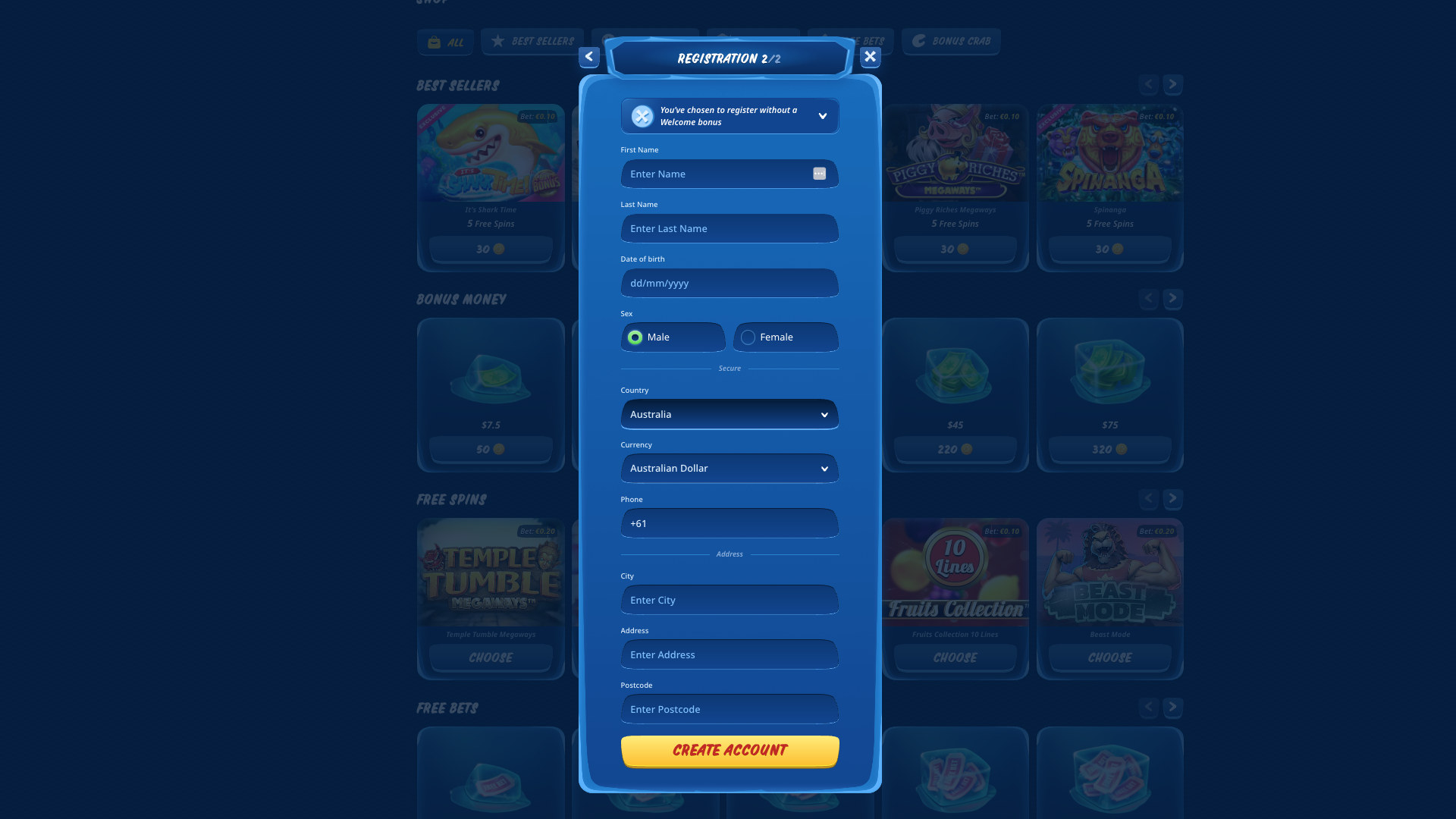 SG Casino Sign Up Form 3