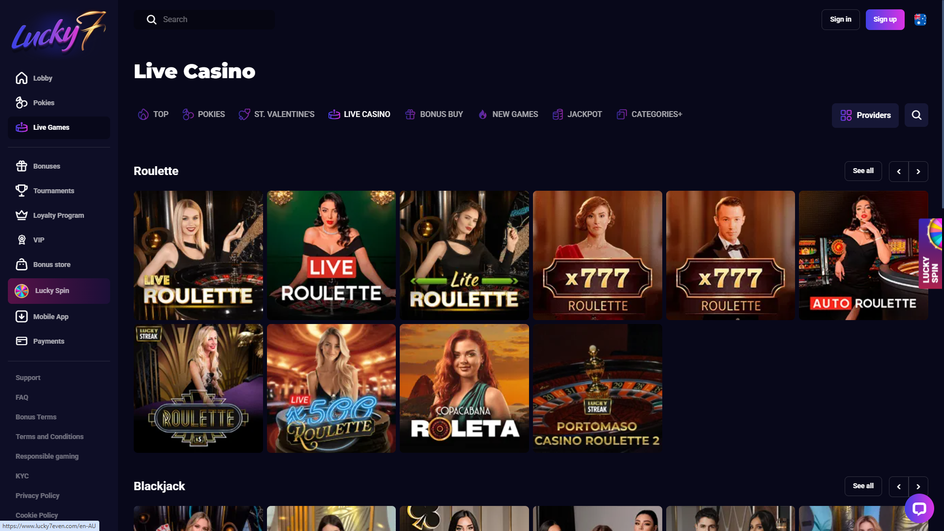Lucky7even Casino Live Casino