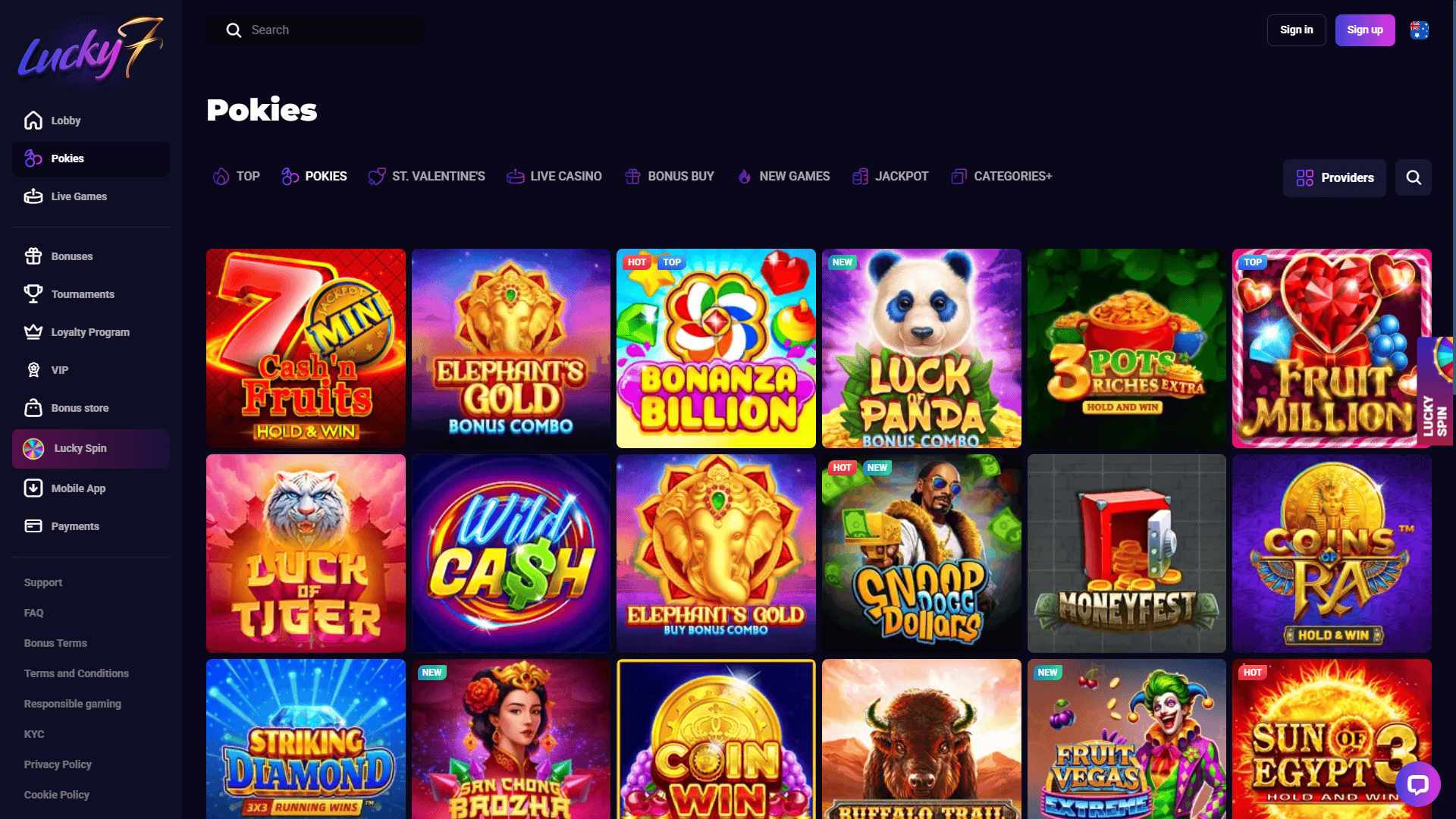 Lucky7even Casino Pokies