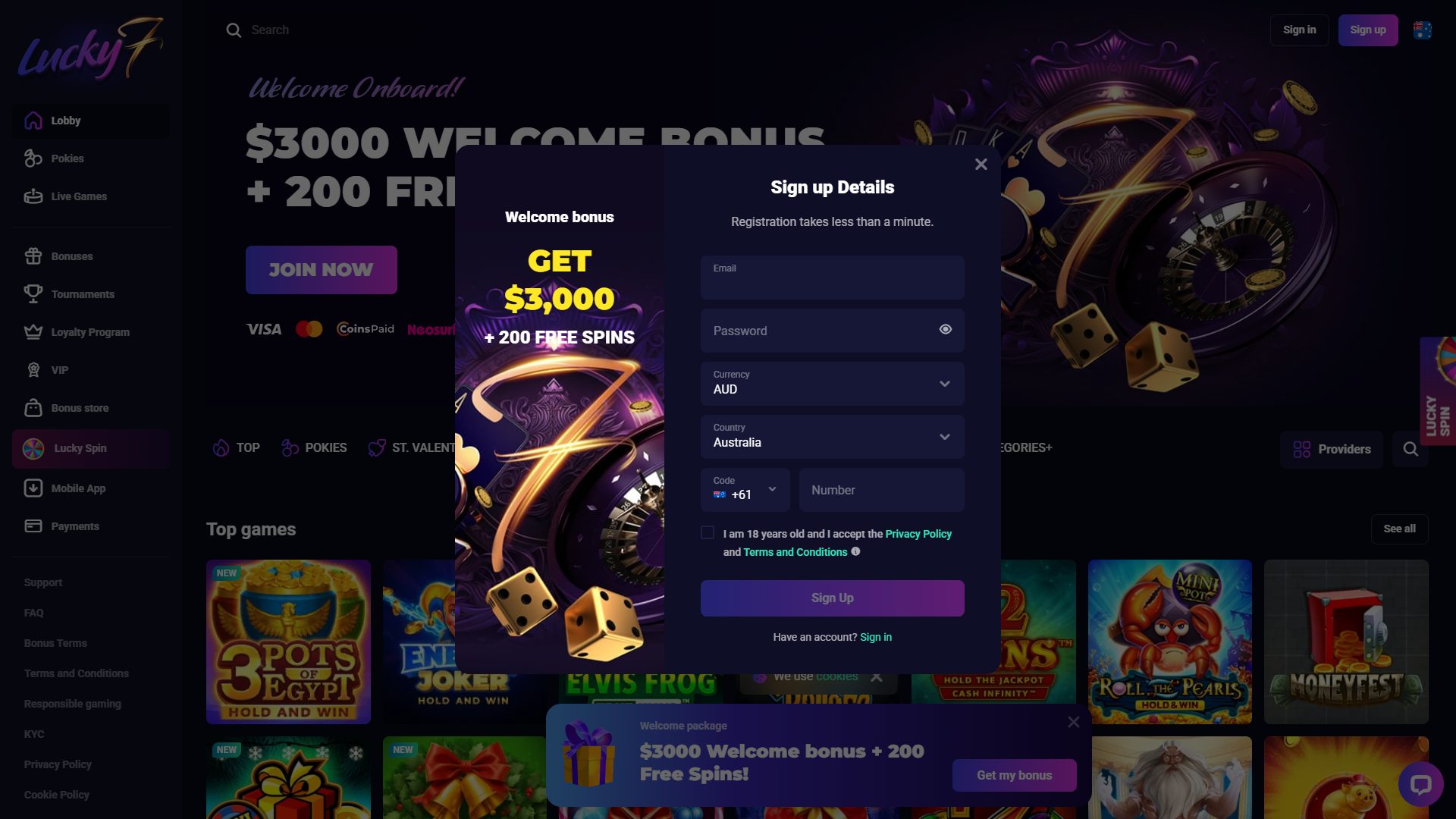 Lucky7even Casino Registration