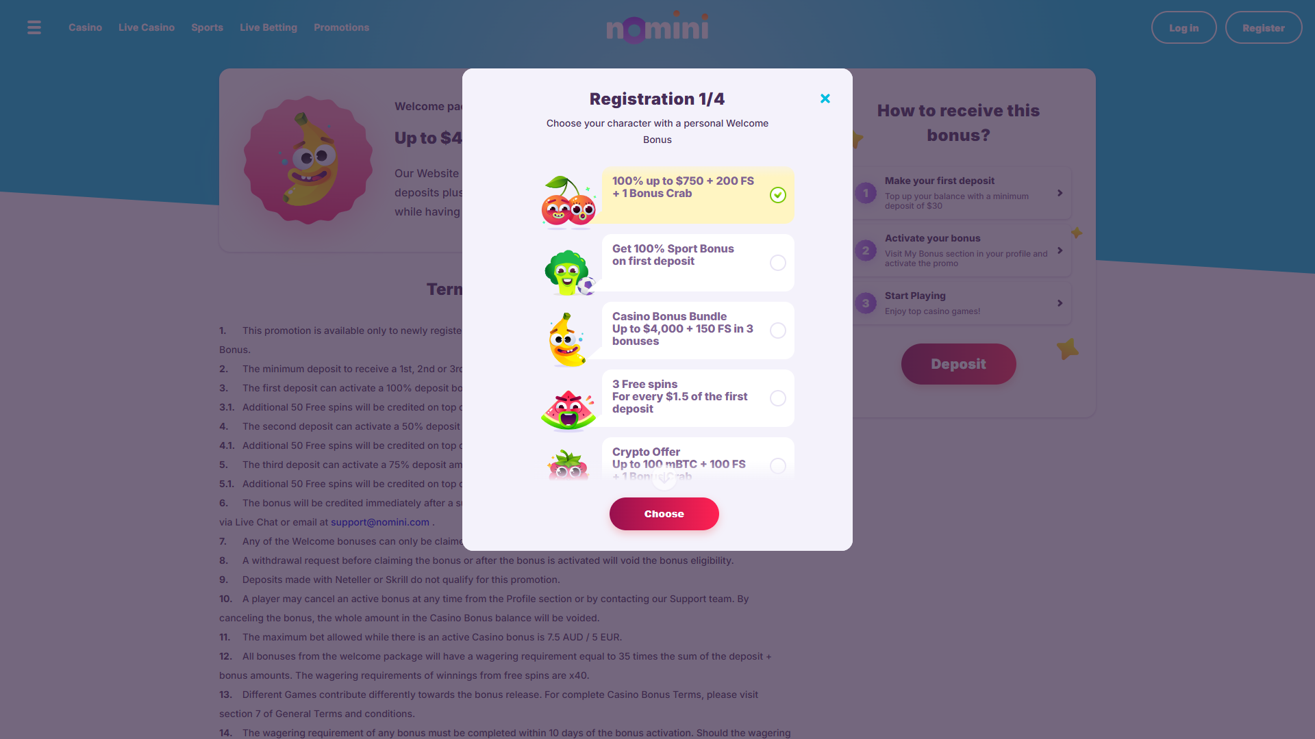 Nomini Casino - Registration 1