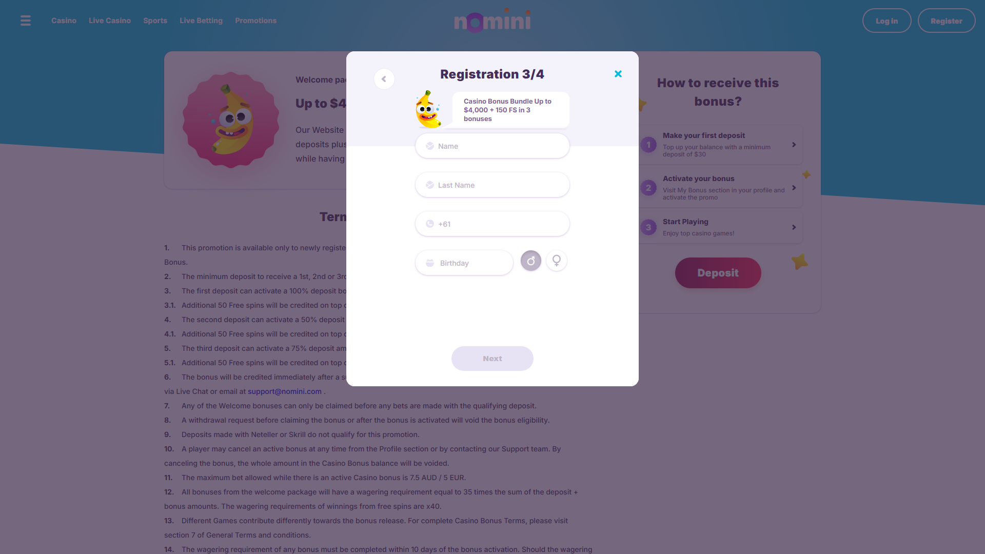 Nomini Casino - Registration 3