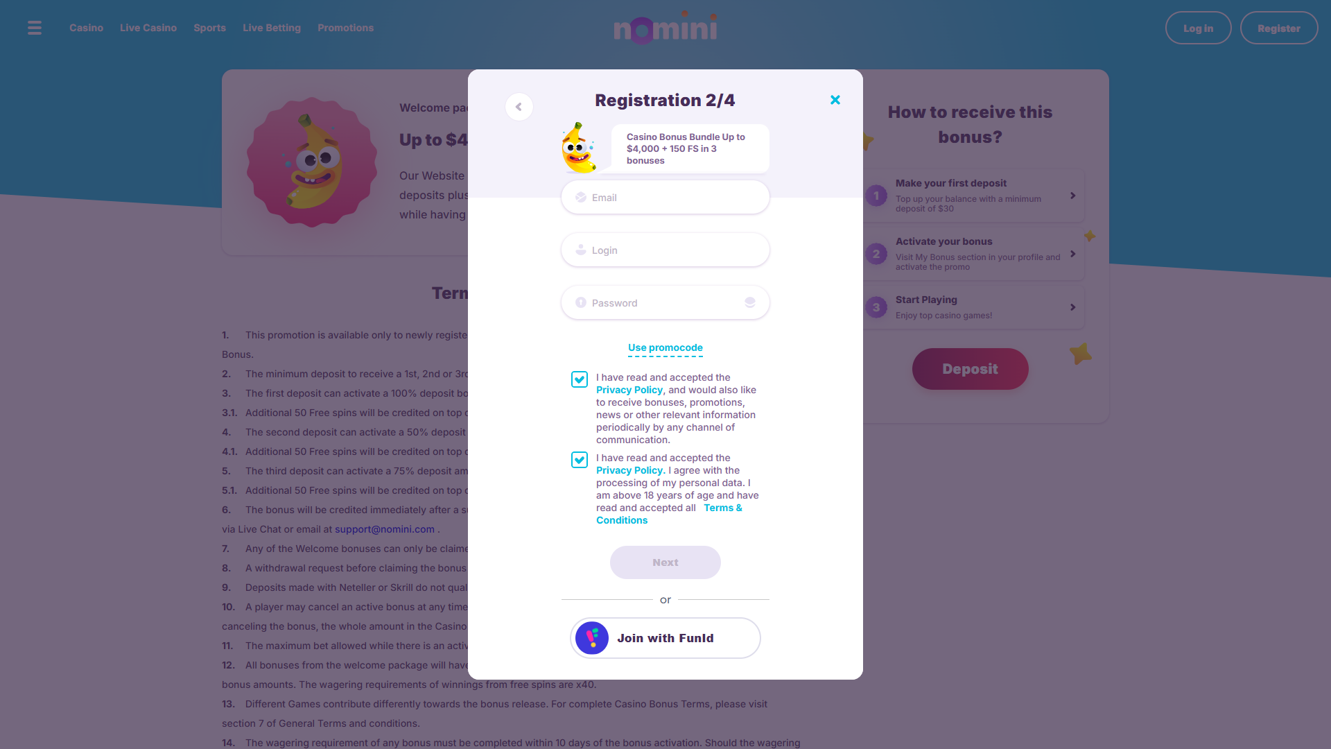 Nomini Casino - Registration 2