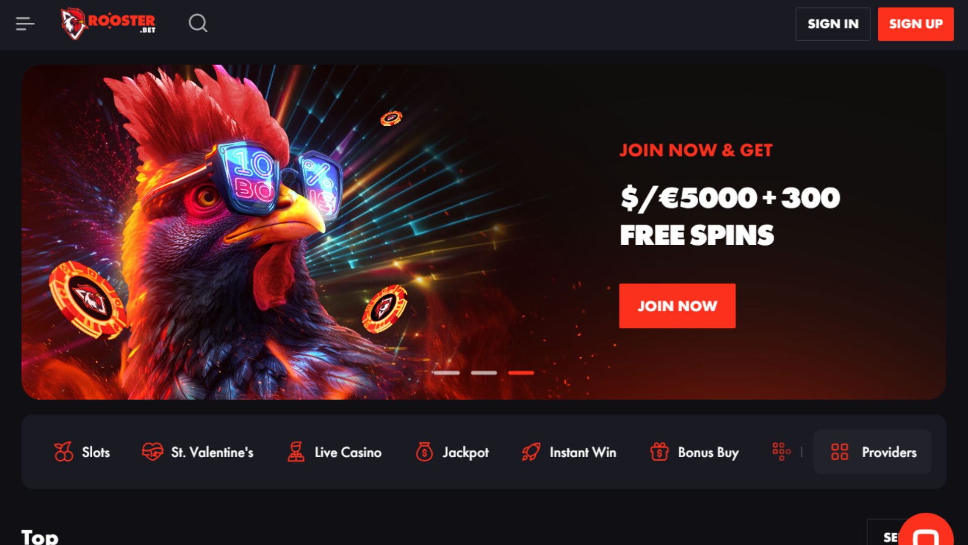 Rooster Bet homepage