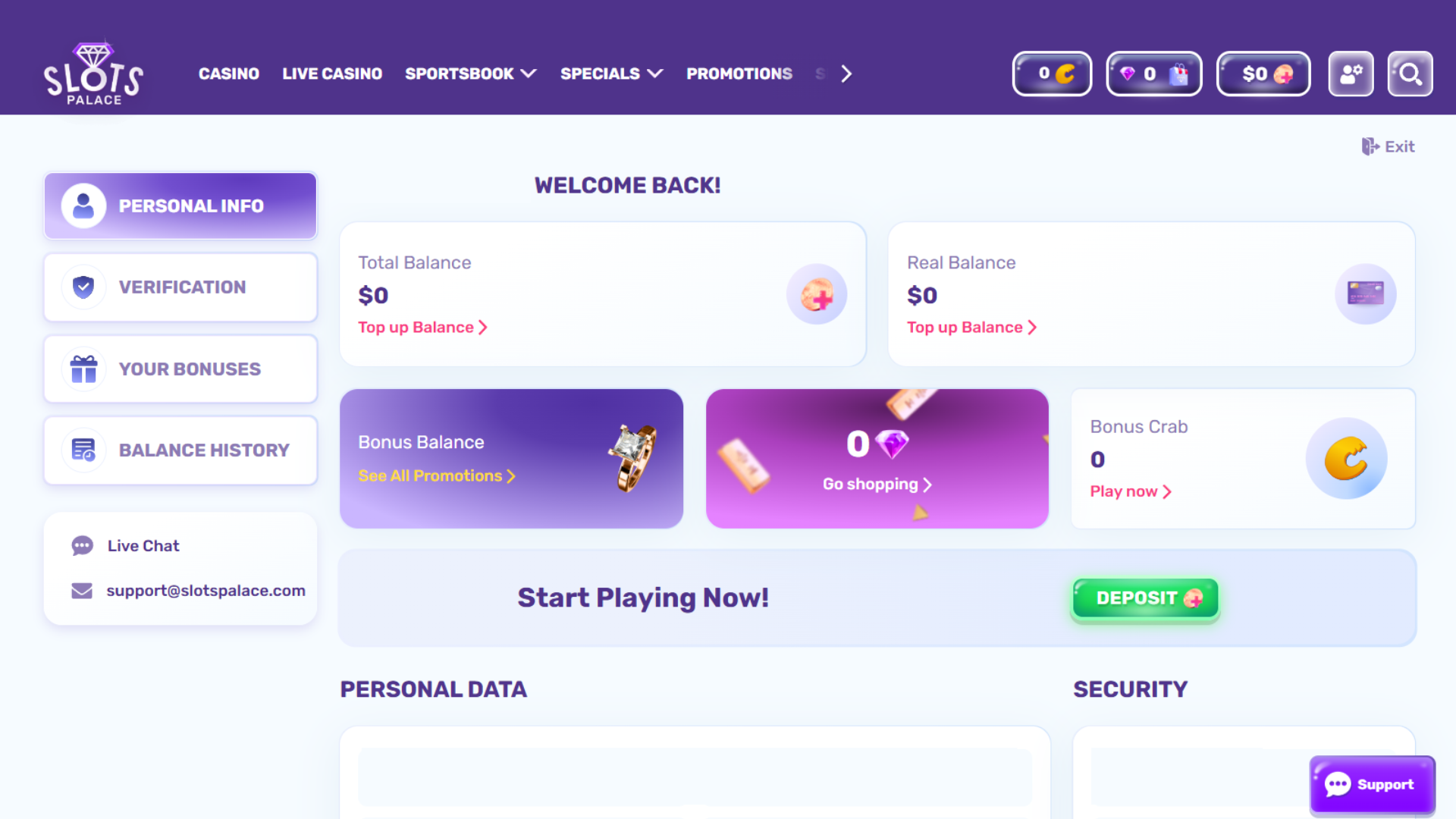 Slots Palace Account Centre