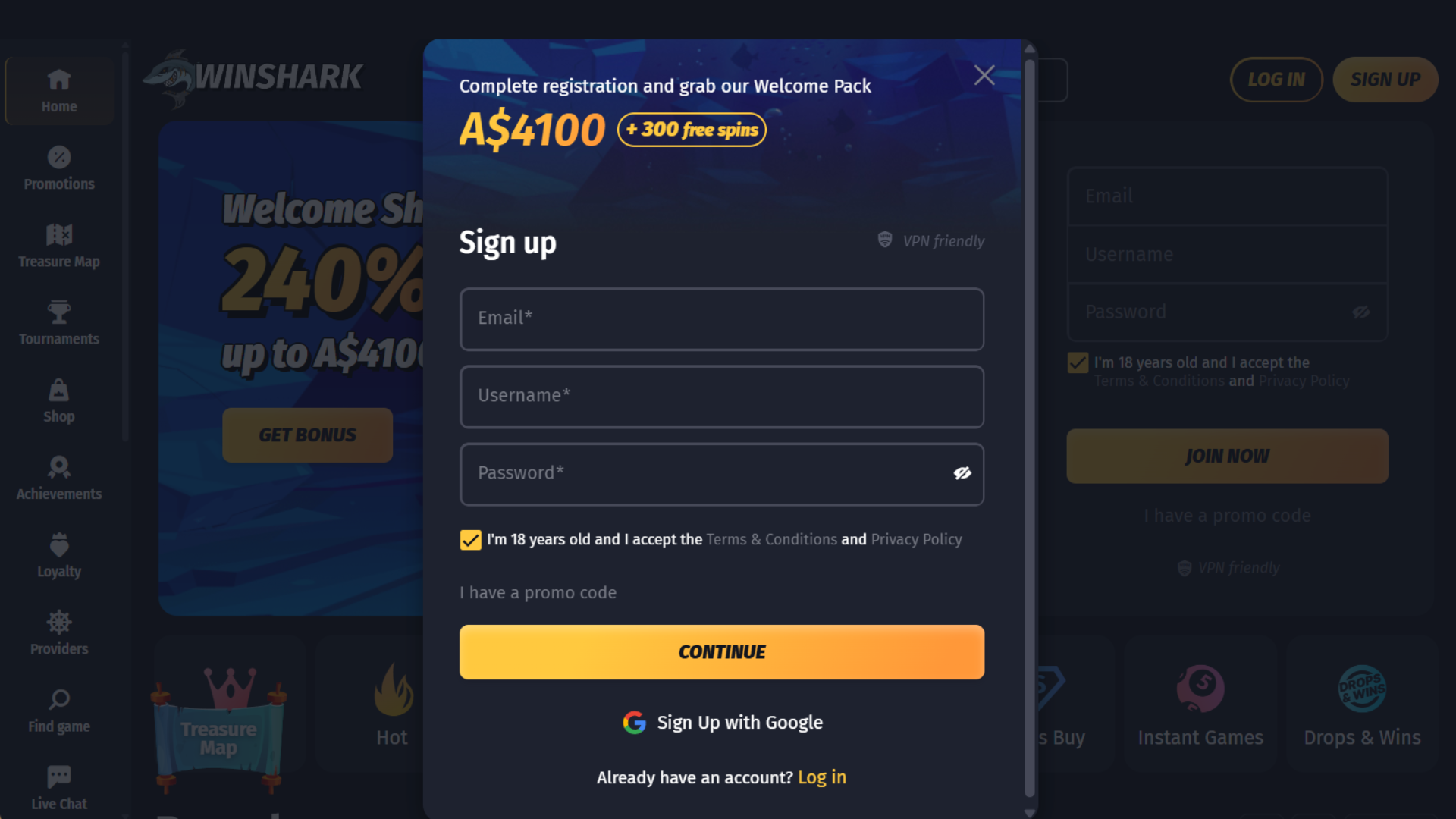 WinShark Signup