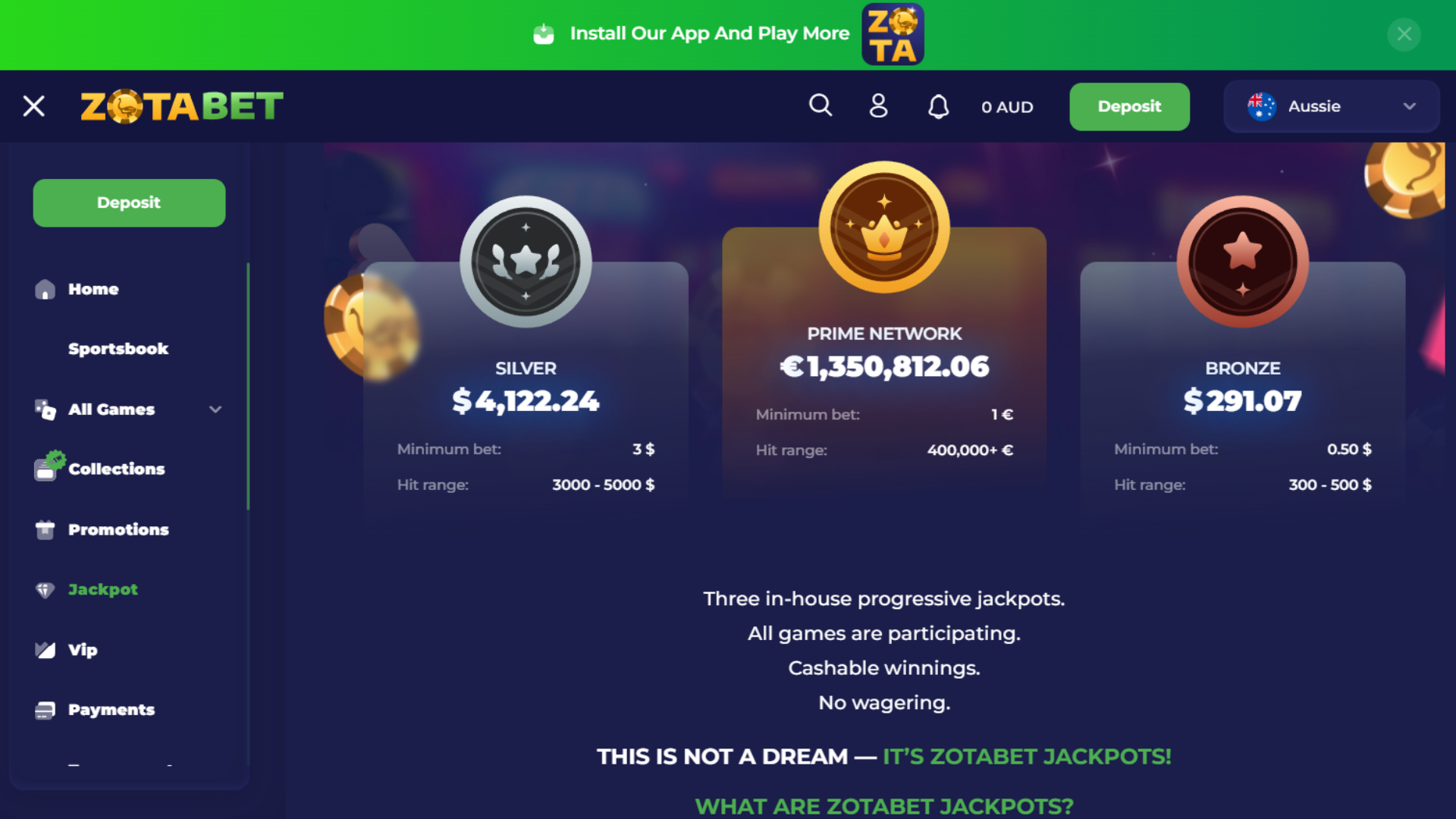 Zotabet Jackpots