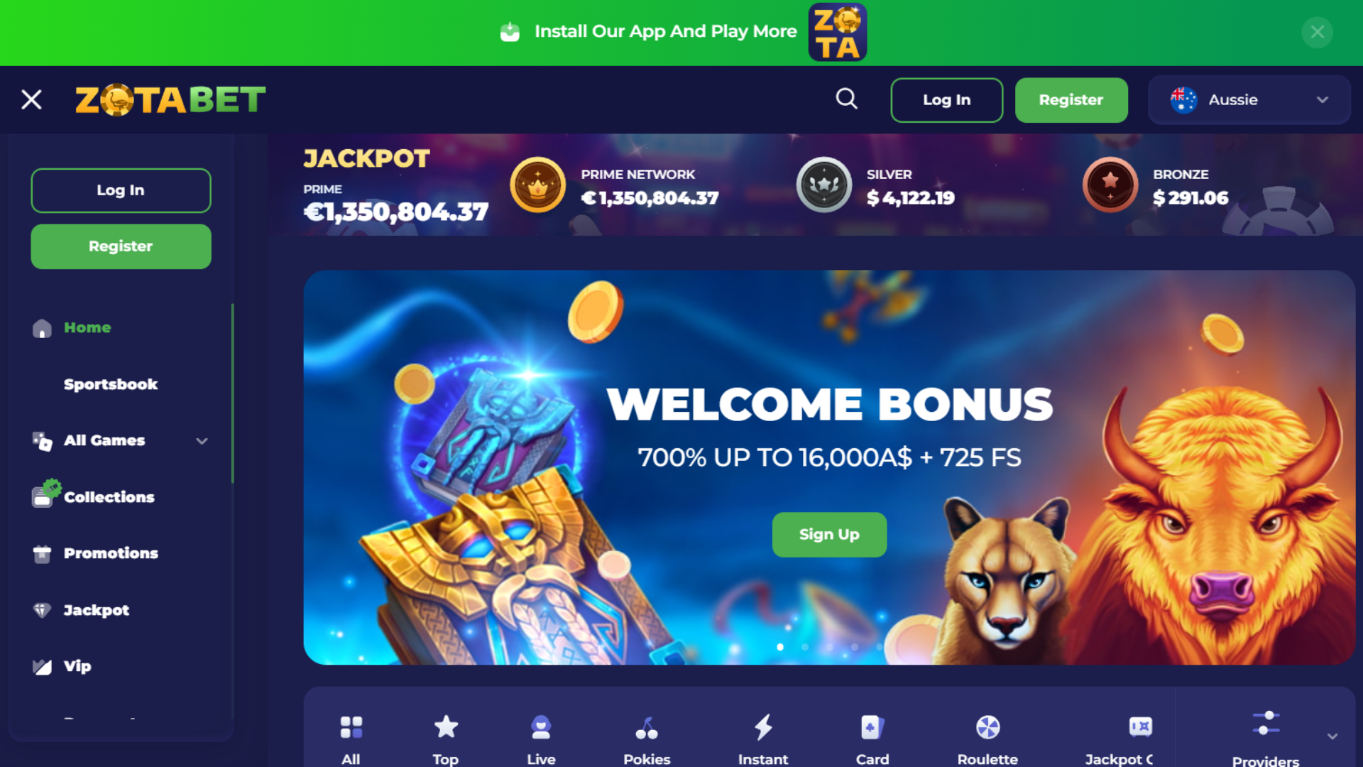 Zotabet homepage