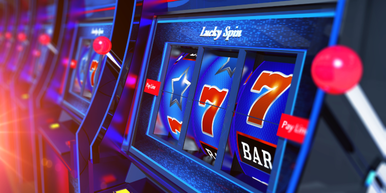 A slot machine in the middle of spinning