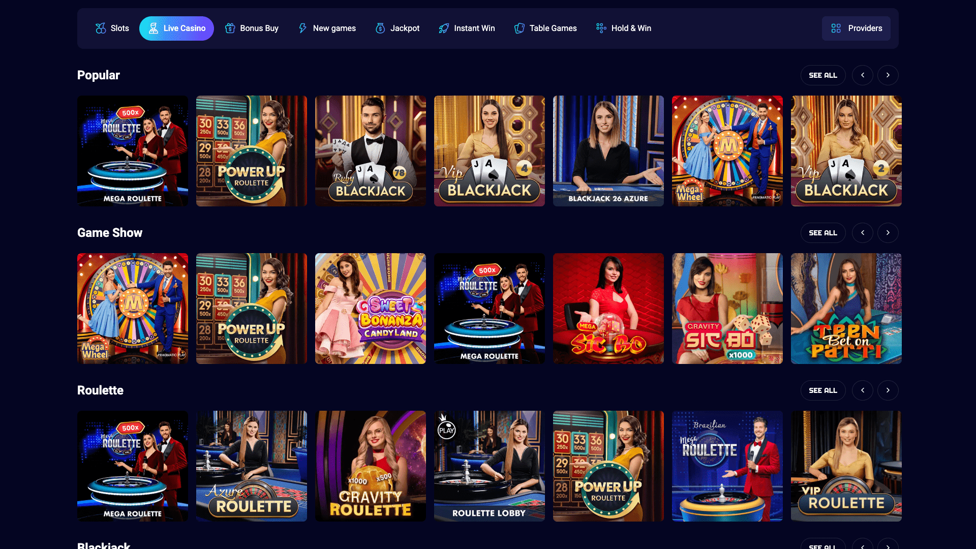 spinjo live dealer games