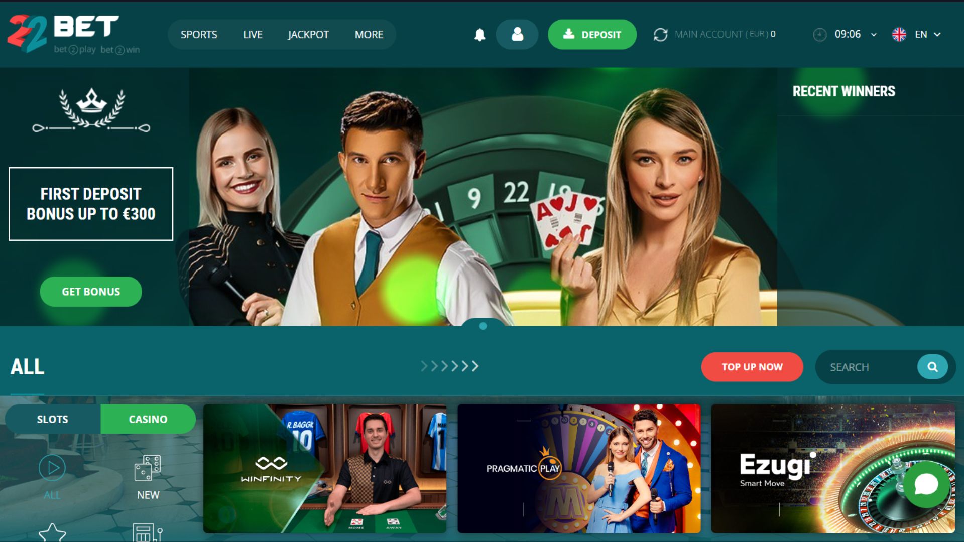 22Bet homepage