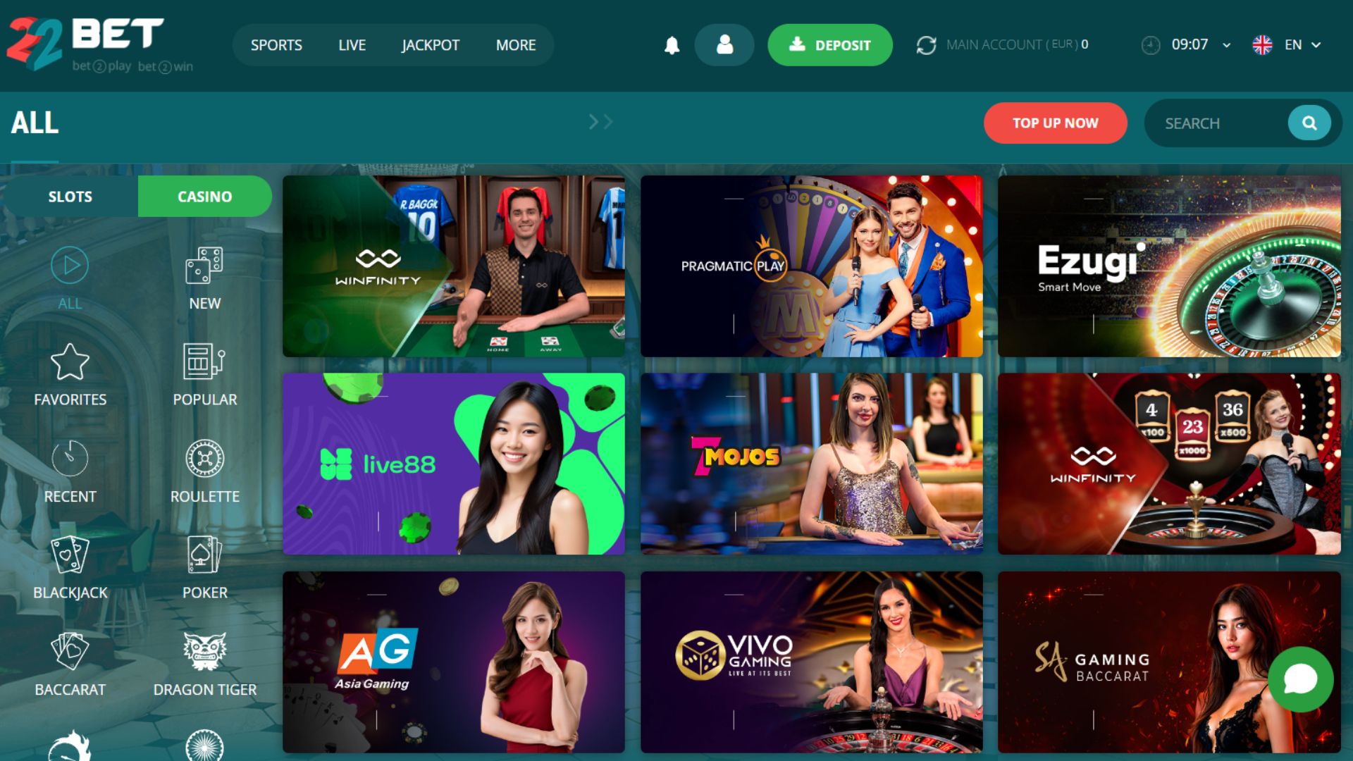 22bet live games