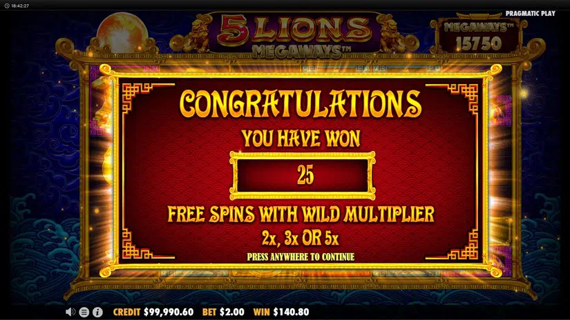 5 lions megaways - free spin win