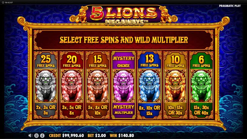 5 lions megaways - free spins