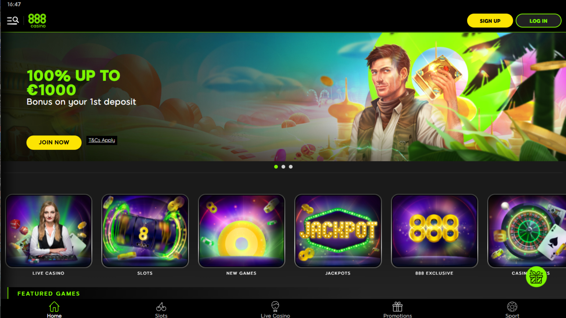 888 Casino homepage