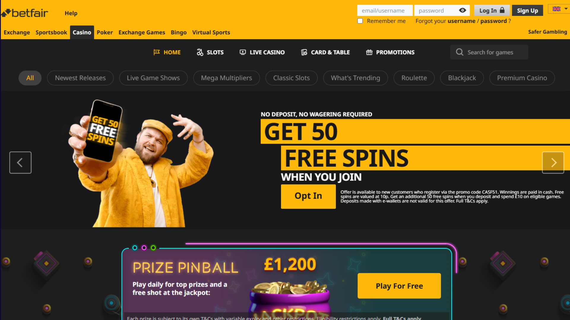 Betfair homepage