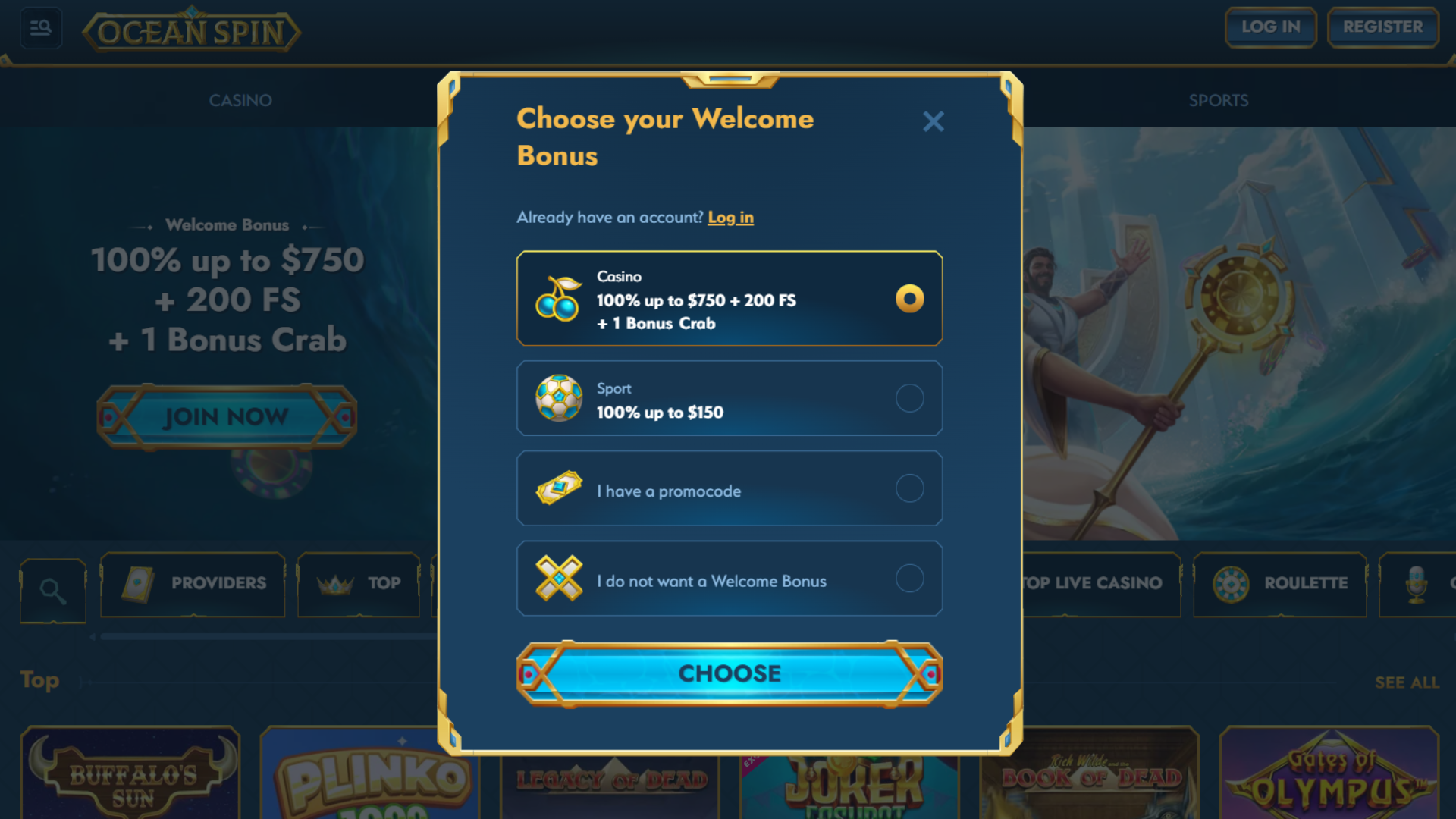 OceanSpin signup