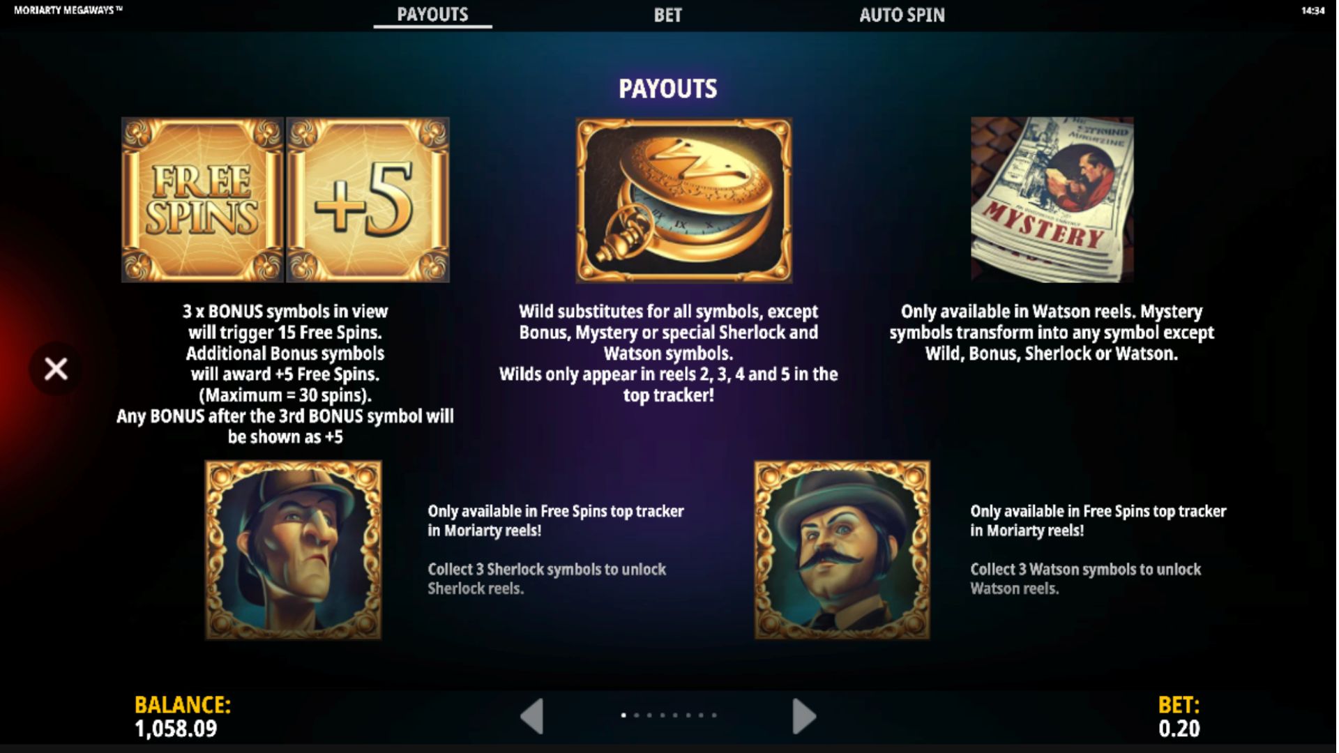 Moriarty Megaways pokie screenshots