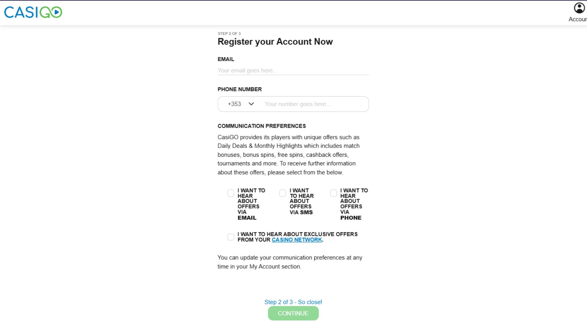 CasiGO signup