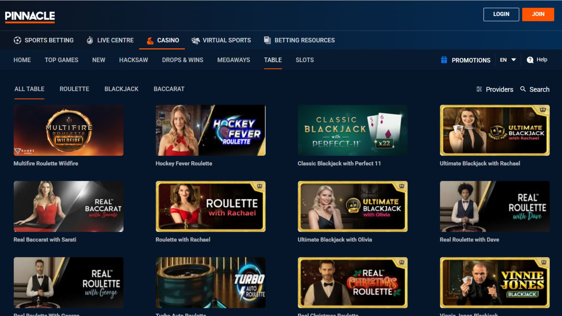 Pinnacle table games