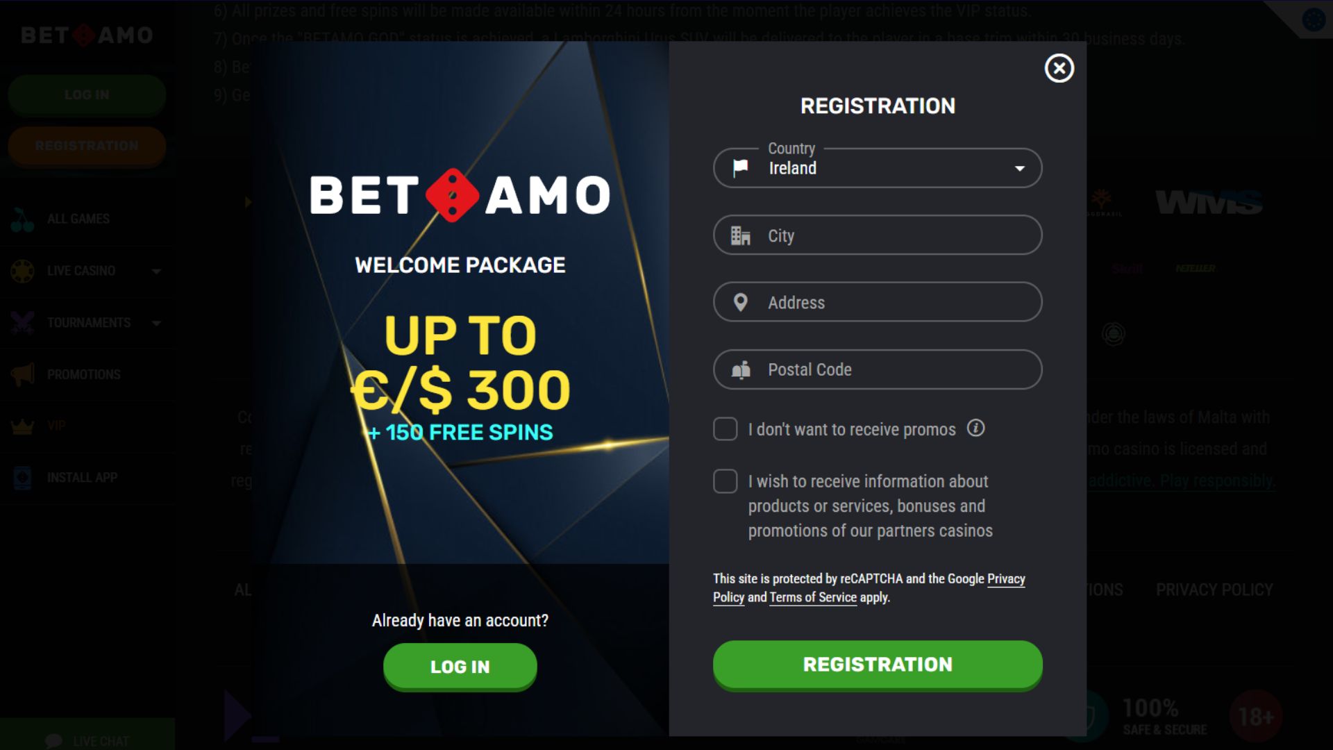 Betamo signup