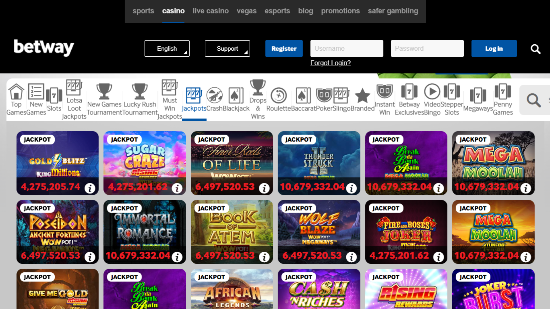Betway jackpots