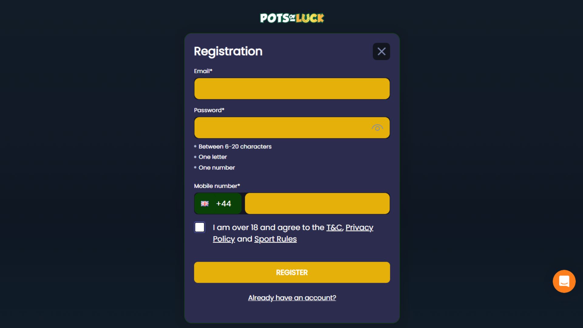 Pots of luck signup