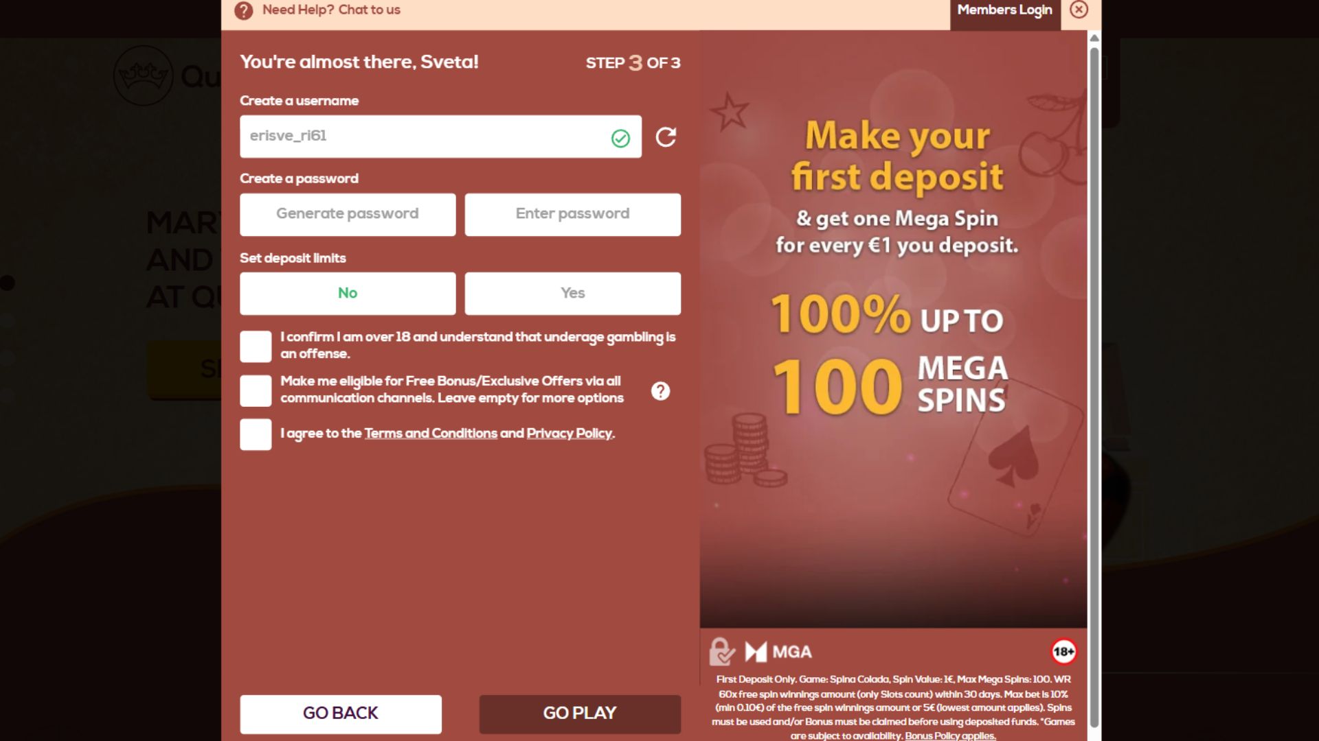 Queen Vegas signup