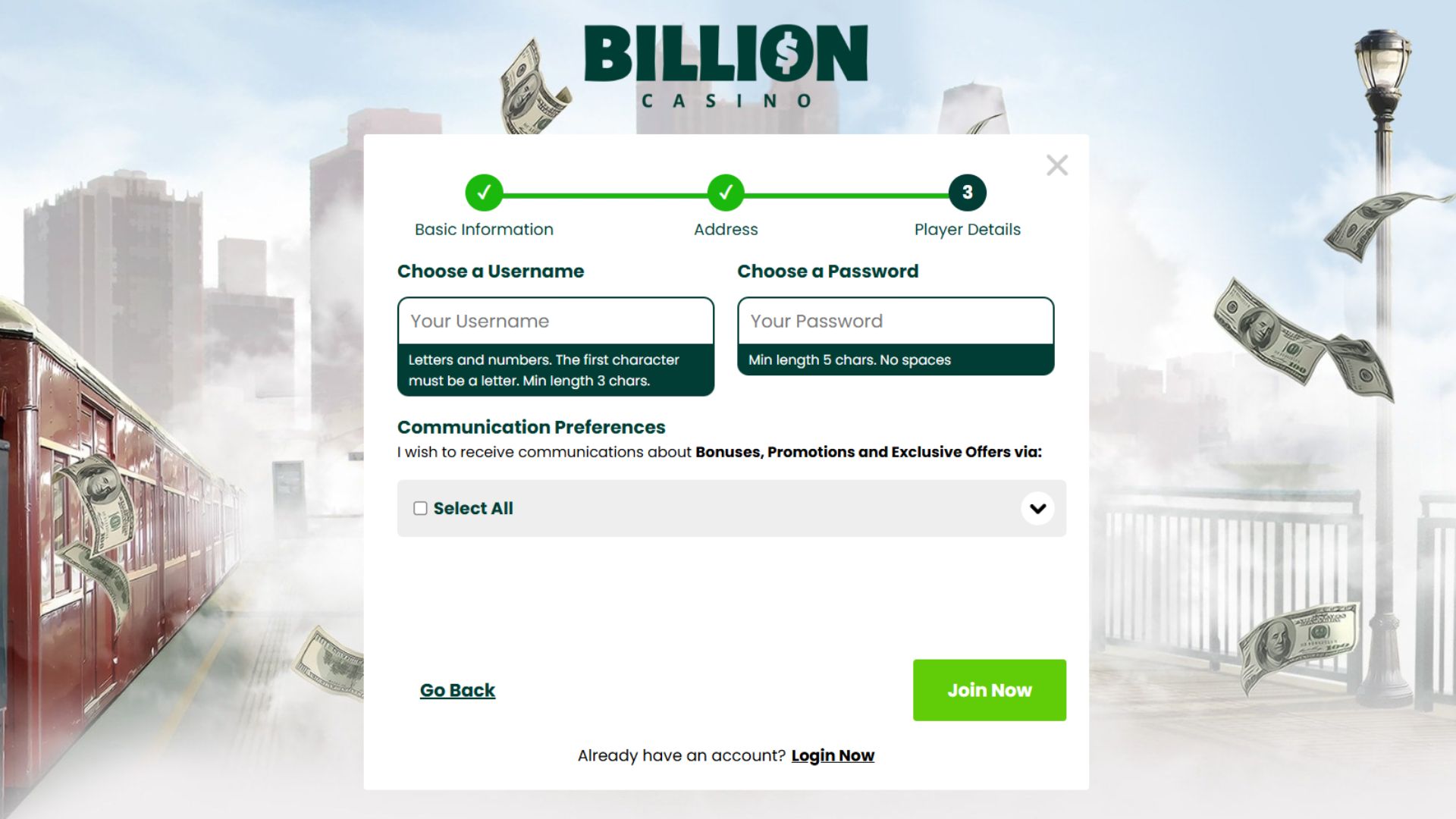 Billion Casino signup