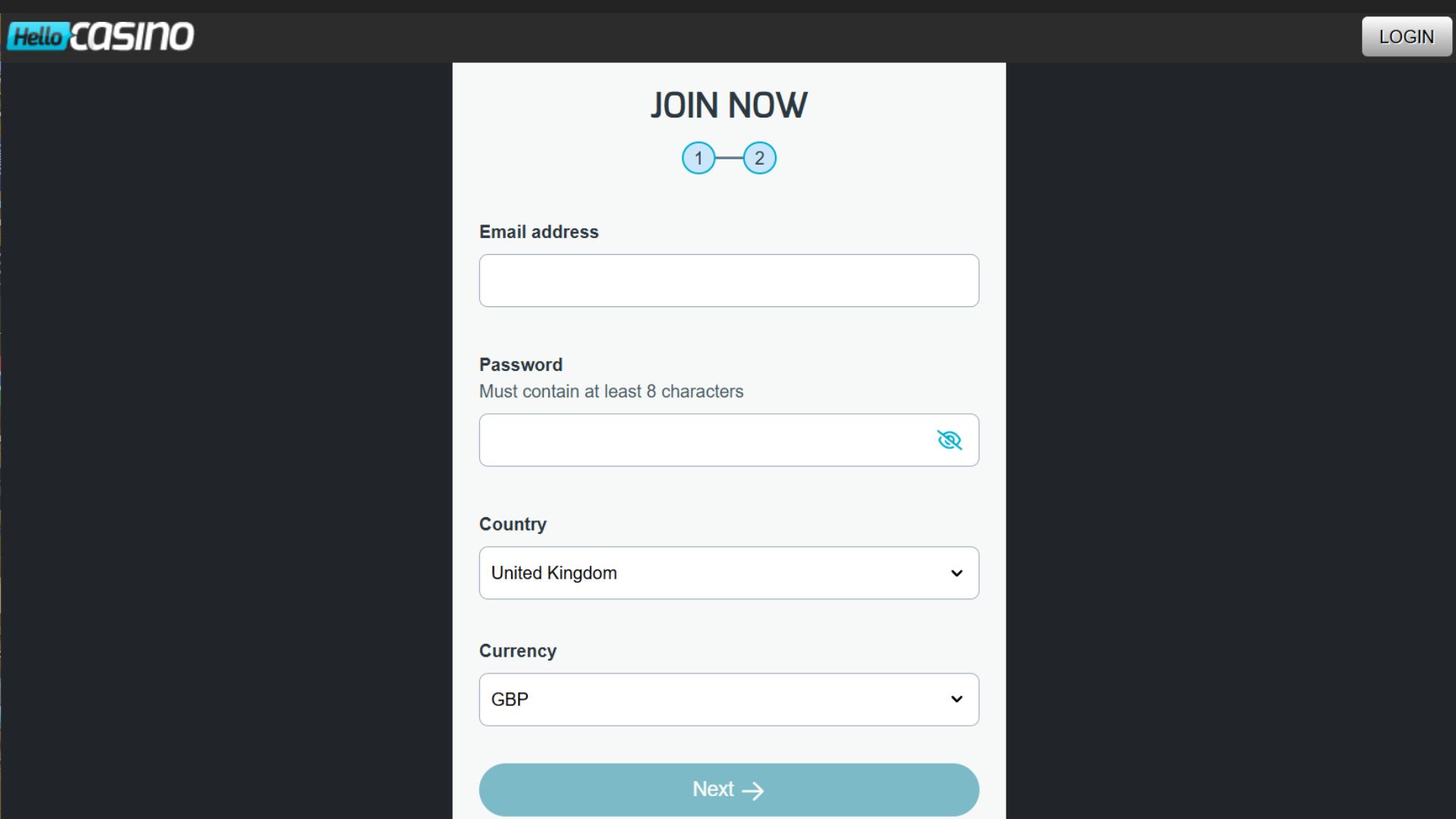 Hello Casino signup