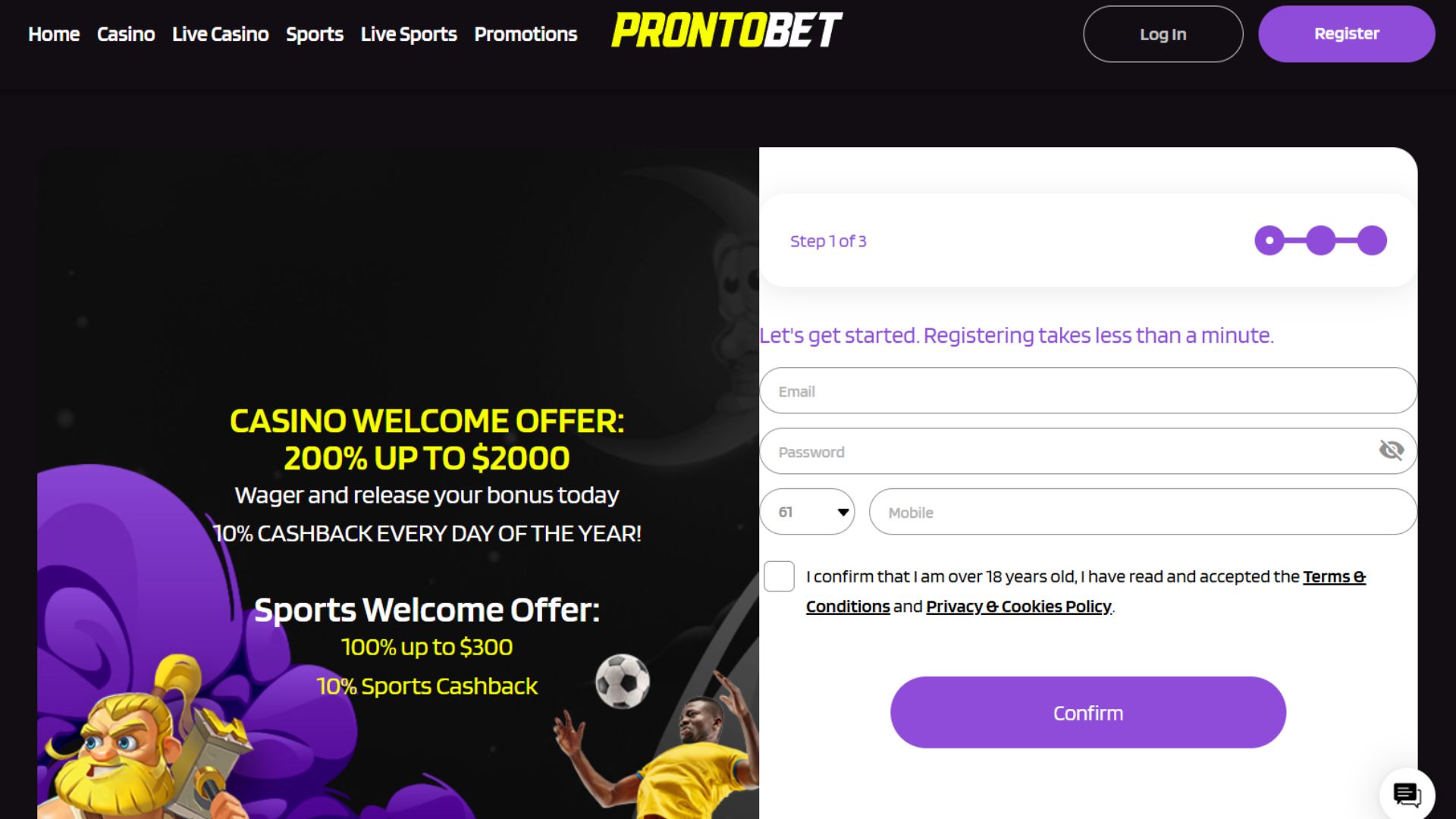 ProntoBet signup
