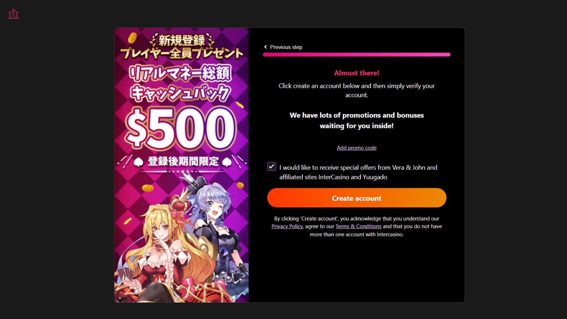 Intercasino signup